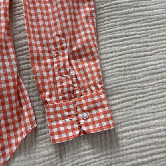 Ralph Lauren Sport Shirt Women's Sz 10 Orange Checkered Collared Button Up - Picture 5 of 9